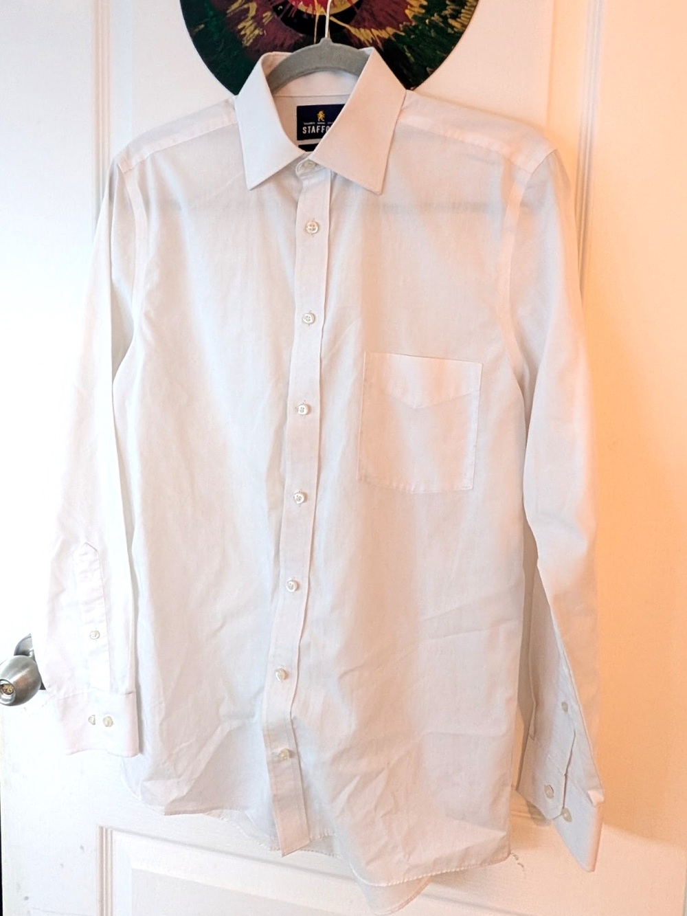 Stafford Men's White Dress Shirt - Pocket Front, Long Sleeve